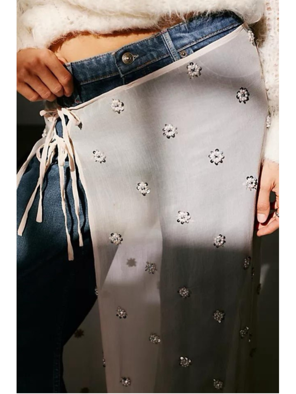 Free People Beaded Embellished Apron Sarong White One Size Sheer Cover Up Vacay - Picture 13 of 13
